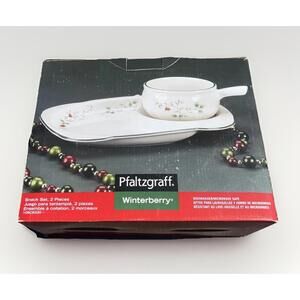 Pfaltzgraff Winterberry Snack Set(s) w Tray & Stick Handle Soup Bowl  In Box